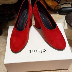 Celine Vibrant Red Suede Heels